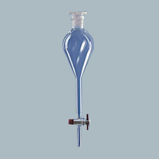 Laboratory-Glassware-Separating-Funnels-with-PTFE-Key,-Stopcock-&-Polythelene-stopper,-Pear-shape