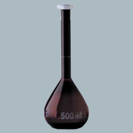 Volumetric Flask Amber with one Graduation mark and stopper made of Polythelene Class A